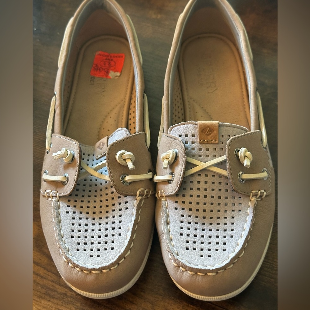 Sperry Women Top Slider Slip On Boat Shoes in Tan and Gray Moccasins Leather 6.5